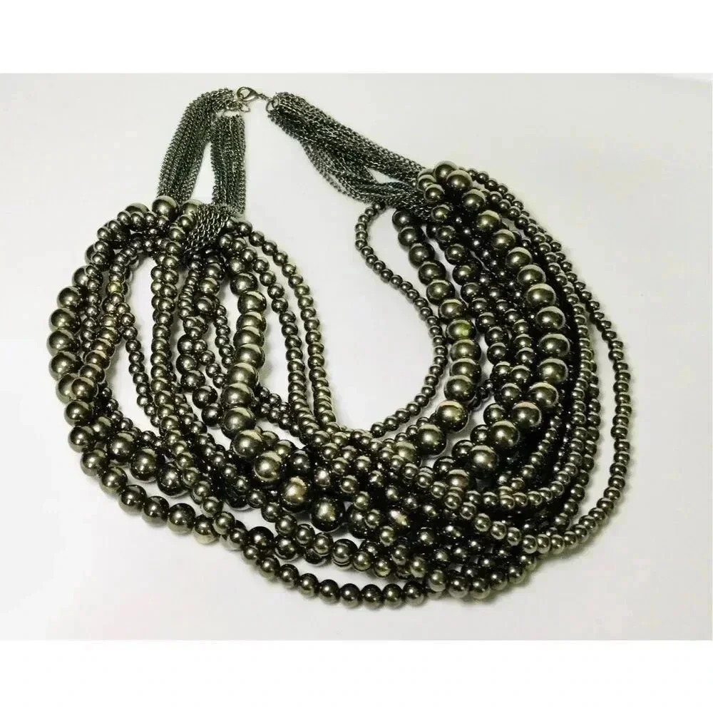 Vintage Womens‎ Silver Beads Multi Strand Necklace Fashion Jewelry Collection